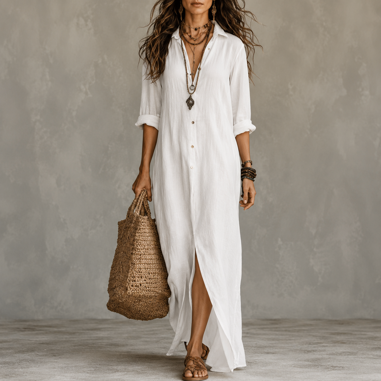 Celine™ | Vestido largo con botones
