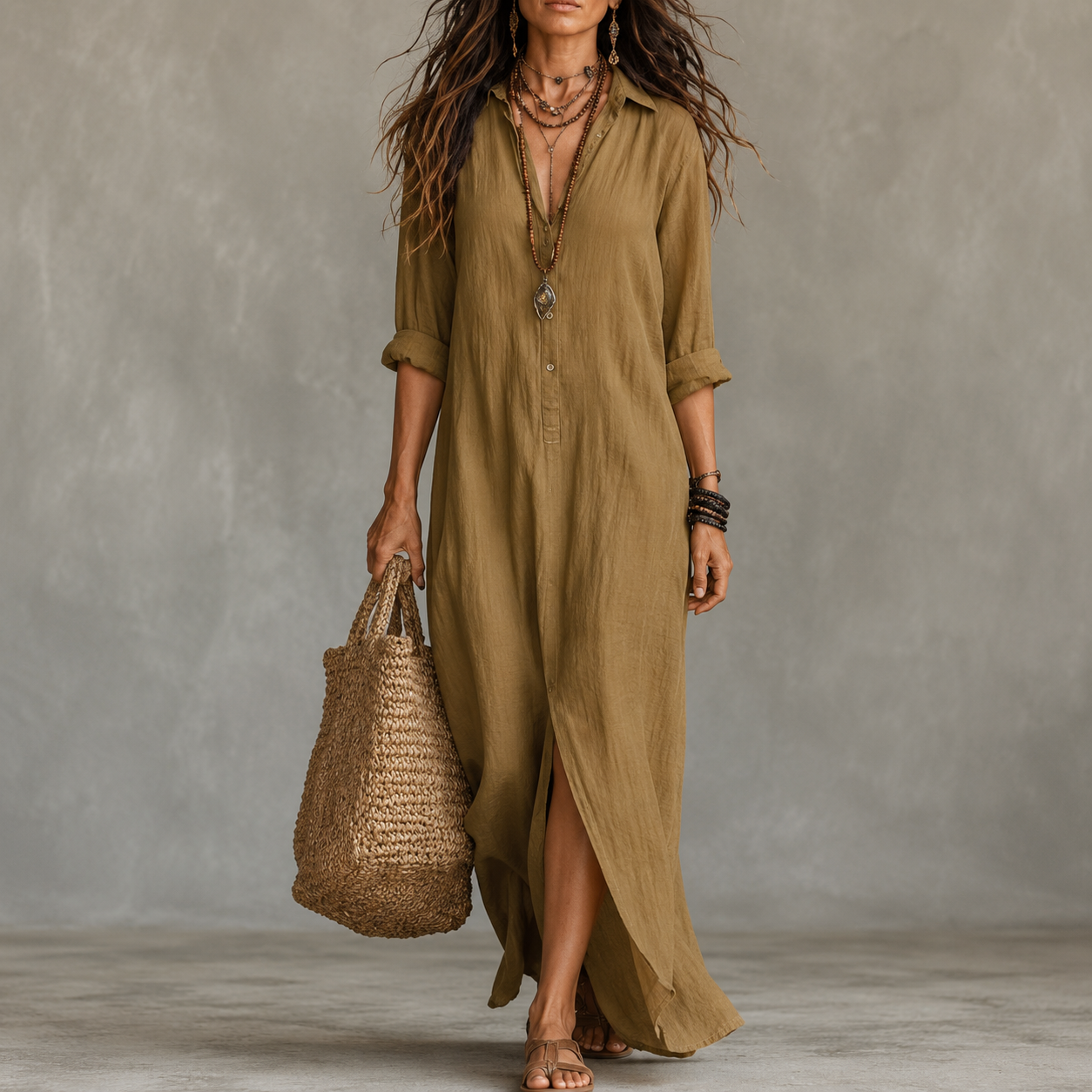 Celine™ | Vestido largo con botones