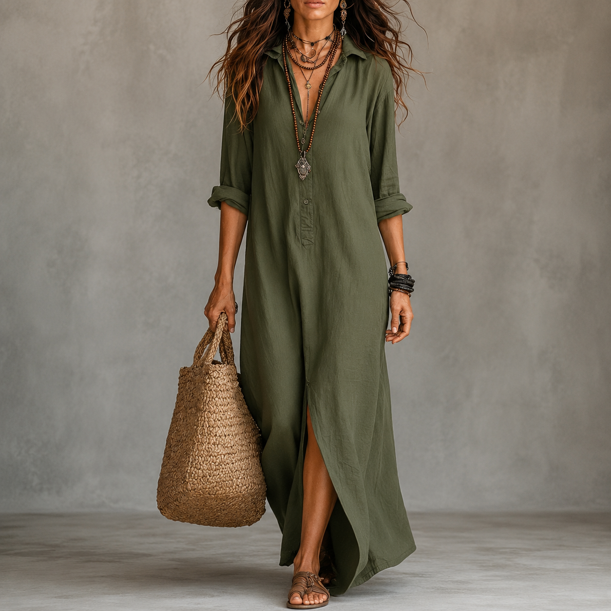 Celine™ | Vestido largo con botones